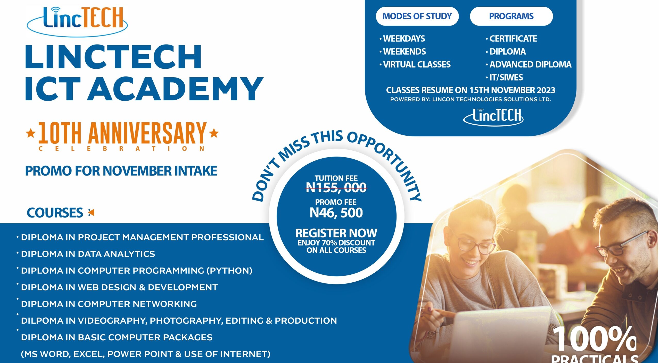 Linctech Anniversary Promo Special Programme for our November Intake