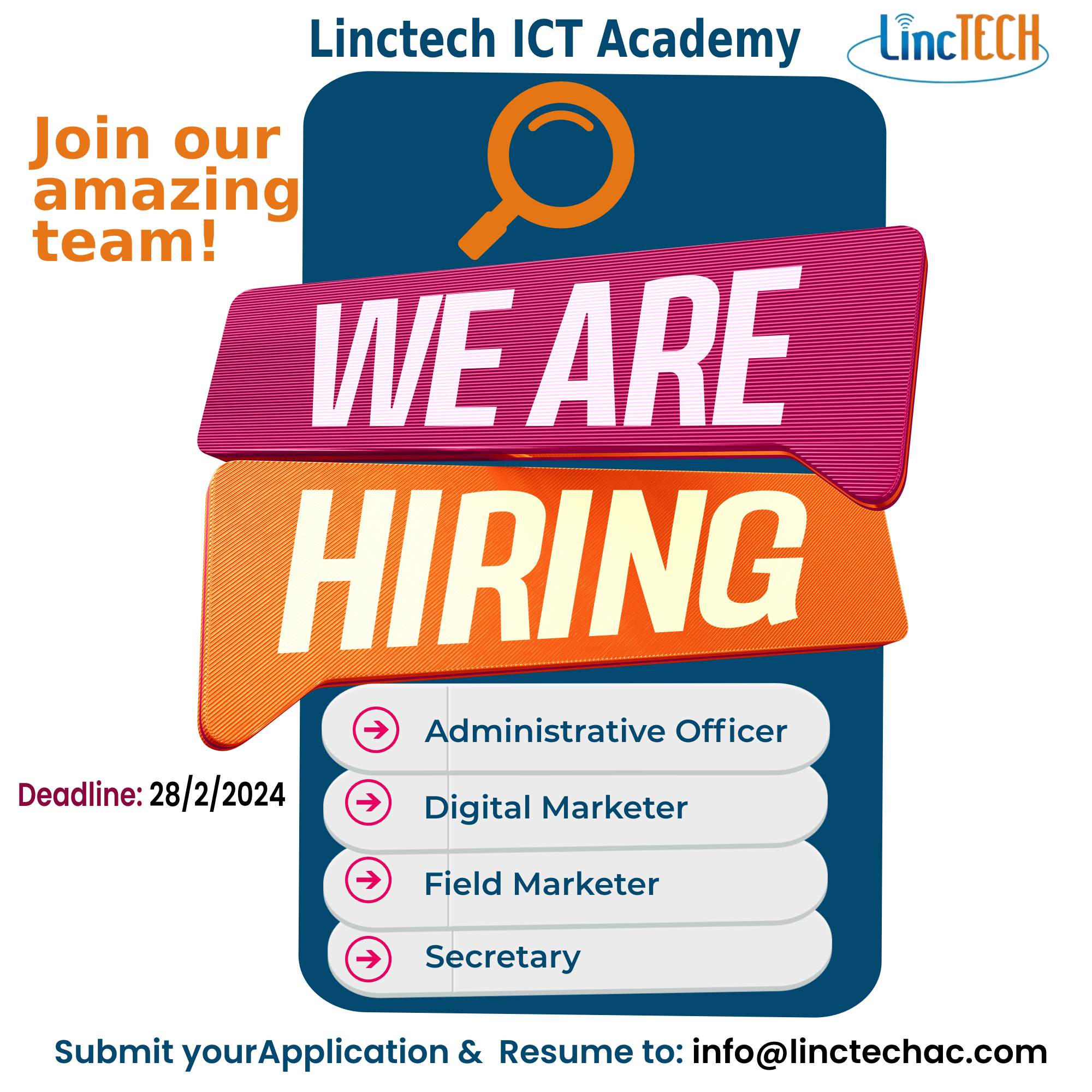 Job Advert - Linctech ICT Academy